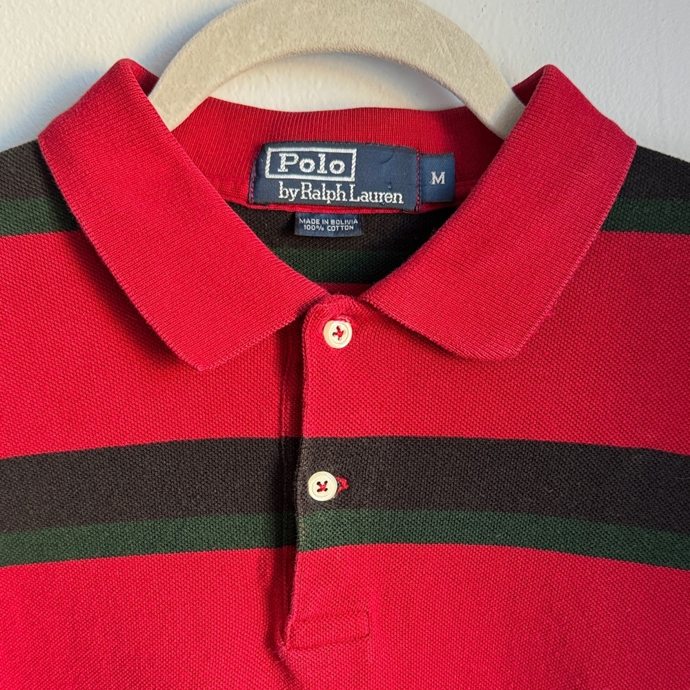 Polo by Ralph Lauren Red Polo with Black and Dark Green Stripes